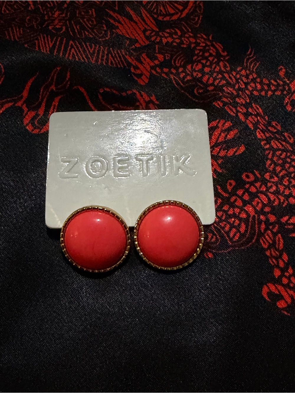 Coral Red Round Stud Earrings